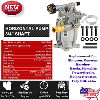 3 4#x27;#x27; Shaft Pressure Washer Pump for Gas Engine Homelite Generac Karcher Washer $147.18