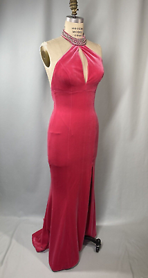 #ad Pink Evening Gown SIZE 6 MEDIUM pink velvet stretch LANDA prom pageant 90#x27;s Y2K $99.00