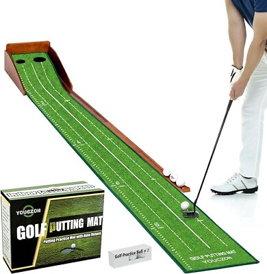 #ad Putting Green Practice Golf Putting Mat with Auto Ball Return and 2 Hole Sizes $45.99