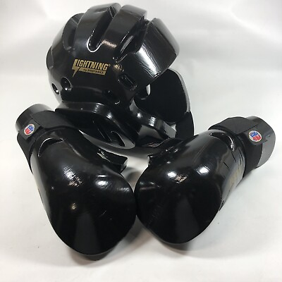 #ad Pro Force 3 Piece Sparring Kit Large Black Head Guard Hands Lightly Used $30.00