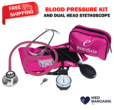 Dixie EMS Adult BP Cuff Dual Head Stethoscope and Blood Pressure Kit Pink #ad $15.95