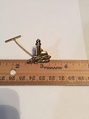 #ad LIGHT HOUSE PIN SOLID BRASS PIN BACK WITH CHAIN $9.00