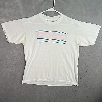 #ad Vintage 90s Sarasota Florida Sea Shells Beach T Shirt Womens Large White $9.99