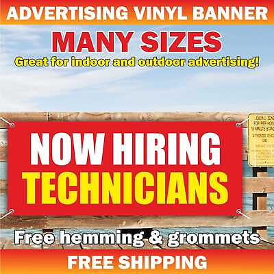 #ad NOW HIRING TECHNICIANS Advertising Banner Vinyl Mesh Sign working employee $179.95