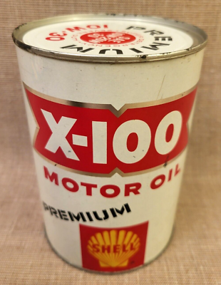 #ad Vintage Shell X 100 Premium 10W30 Motor Oil Steel Sided Sealed 1 Qt. Can Nice $35.00