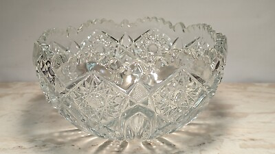 #ad Granny Core Antique Serving Bowl Sawtooth Ornate EAPG Glass LE Smith Hobstar $18.98