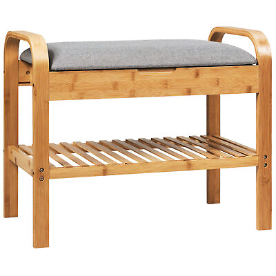 #ad Shoe Rack Bench Bamboo W Cushioned Seatamp;Storage Shelf Padded Seat Shoe Bench $79.00