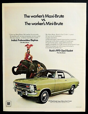 #ad Buick Opel Kadett car ad vintage 1970 mini brute car elephant advertisement $12.70