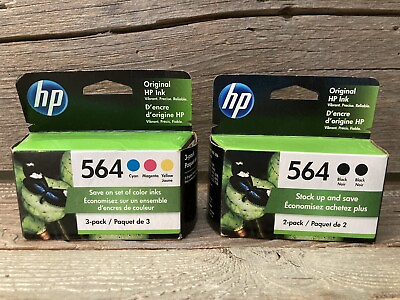 #ad HP564 Lot x2 Sealed OEM Ink 5 Cartridges Color amp; Black Warranty Expires 1 23 $29.99