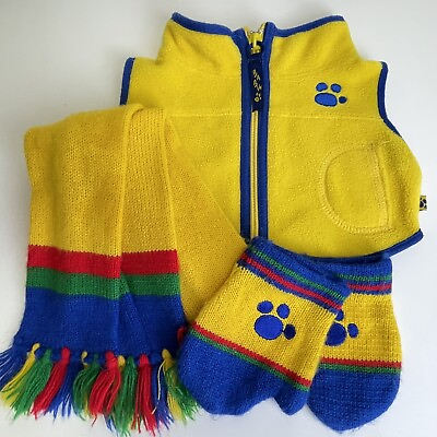 #ad Vtg Build a Bear Vest Mittens Scarf Set Yellow BABW Winter Paw Kids Doll $18.99