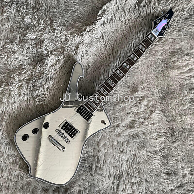 #ad #ad Silver Cracked Mirror Left Handed Iceman Paul Stanley Electric Guitar Solid Body $290.70