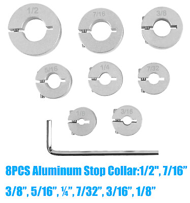 #ad 8pcs Drill Bit Depth Stop Collar Set Adjustable Split Ring Woodworking Tools USA $19.90
