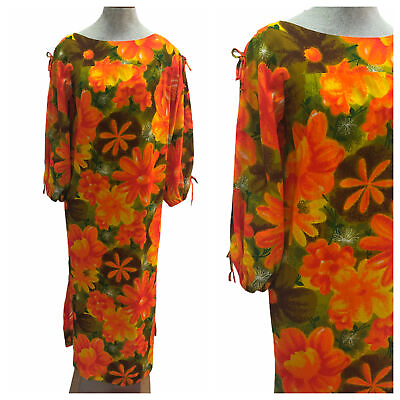 #ad #ad Vintage VTG 1960s 60s Orange Floral Open Sleeve Maxi Dress $135.00