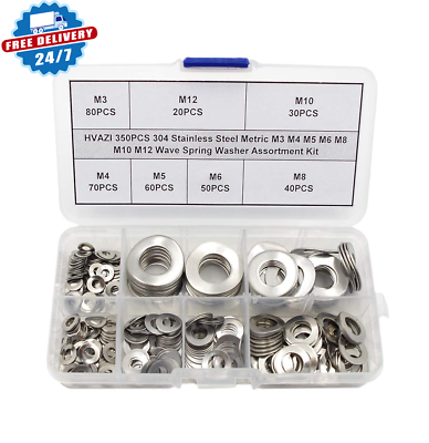 #ad 350PCS Metric M3 M4 M5 M6 M8 M10 M12 304 Stainless Steel Wave Spring Washer Asso $19.32