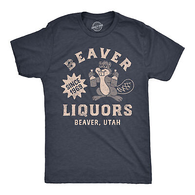 #ad Mens Beaver Liquors T Shirt Funny Booze Bottle Drinking Joke Tee For Guys $9.50