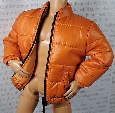 #ad N30 FITS BUFF ORIGINAL KEN MADE TO MOVE DOLL SIZE ORANGE PUFFER JACKET COAT TOP $21.97