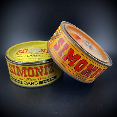 #ad #ad 2 Vintage SIMONIZ Original Fine Wax Yellow amp; Orange Tin Cans $15.30