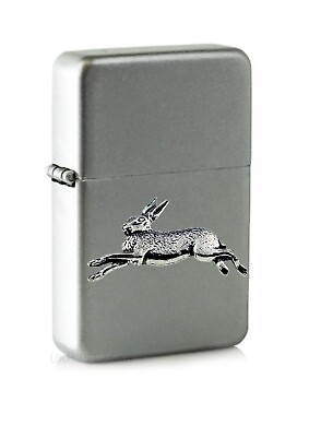 A2 Hare emblem on a flip top petrol lighter windproof silver boxed #ad GBP 14.95