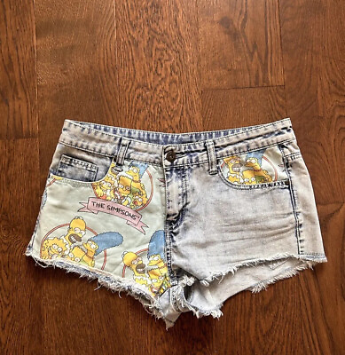 #ad Denim Co The Simpson’s Denim Shorts Size 10 Womens Hot Pants Holiday Y2K Frayed GBP 8.99