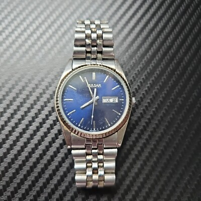 #ad Pulsar Silver 691281 Blue Dial Face Watch With Clasp Wrist Strap $25.00