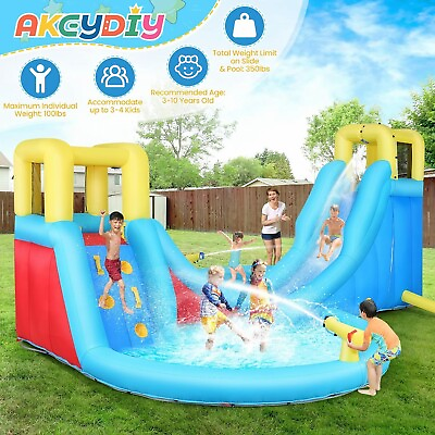 #ad Inflatable Water Slide w 520W Blower Inflatable Bounce House 2 Water Canon HOT🚣 $358.99