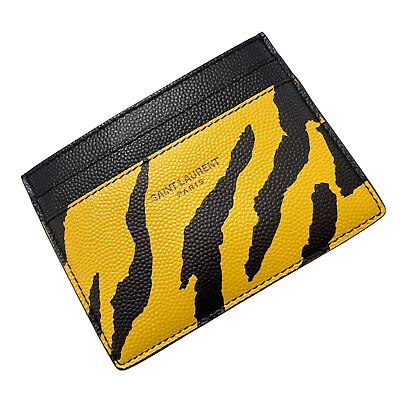 #ad Saint Laurent Animal Zebra Card Holder Card Case Yellow Black Leather Authentic $249.99