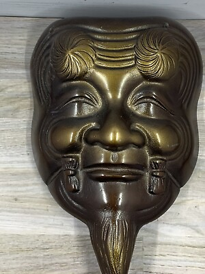 #ad Vintage Mid Century Japanese Cast Iron Mask Okina Noh w Craftsman Seal $36.00