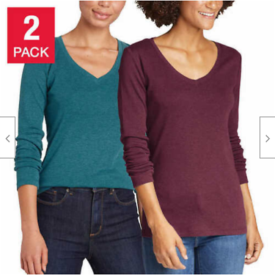 #ad Eddie Bauer Women 2 Pack Long Sleeve V Neck Top Pullover $19.95
