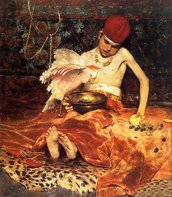 #ad Dream ar Oil painting William Merritt Chase The Turkish Page boy amp; bird parrot $69.29