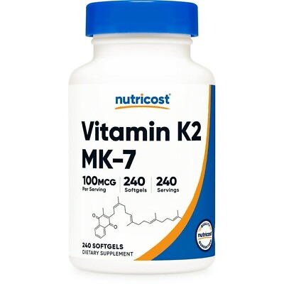 #ad Nutricost Vitamin K2 MK 7 100mcg 240 Softgels Gluten Free and Non GMO Supplem $15.98