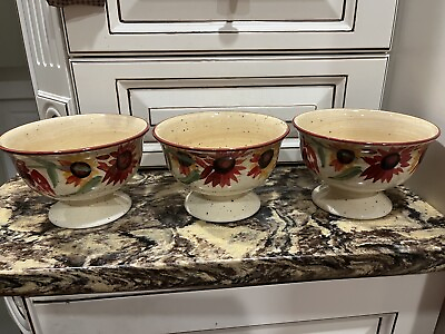 #ad Pfaltzgraff Footed Bowl Evening Sun Hand Painted Floral Bowl Lot Of 3 $32.00