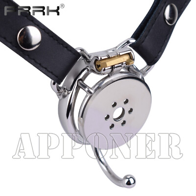 #ad FRRK Sissy Metal Chastity Cage with PU Belt Pressure Release Erect Denial Device $68.39