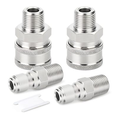 #ad 4PCS 304 Stainless Steel Pressure Washer Adapter Kit Quick Connect Fittings，... $29.03