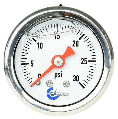 #ad CARBO Gauge 0 30 psi Fuel Pressure Oil Pressure 1.5quot; Liquid Filled White Dial $16.45