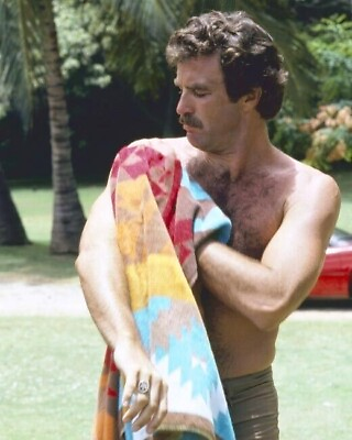 #ad Tom Selleck as TV#x27;s Magnum wipes himself dry with towel 8x10 real photo $10.99