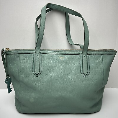 #ad #ad FOSSIL Sydney Zip Top Tote Mint Green Leather Shopper Shoulder Carryall Bag $39.99
