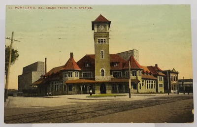 #ad #ad 1912 Grand Trunk Railroad Station Portland Maine Antique Postcard $4.50