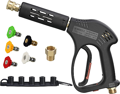 #ad Short High Pressure Washer Gun 5000 PSI M22 Fitting 5 Nozzle Tips Hot Cold $42.45
