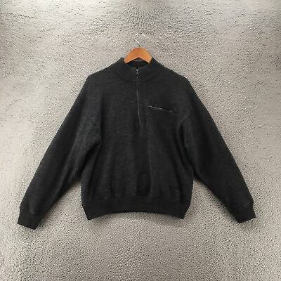 #ad Cabelas Pullover Sweater Mens L Gray Wool Blend Quarter Zip Dolman Sleeve Knit $23.99