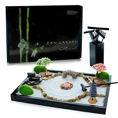 #ad Mini Japanese Zen Garden Kit for Desk “ 21Pc. Zen Sand Rock Garden for Home Offi $77.50