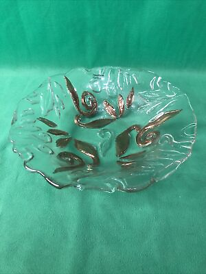 #ad Crate amp; Barrel Gold Leaf Vine Clear Glass Serving Display Bowl Made In Italy $15.00
