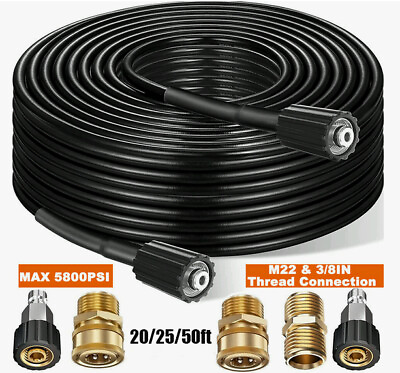 #ad High Pressure Washer Hose 20 25 50ft 5800PSI M22 Power Washer Extension Hose $26.98