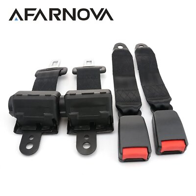 #ad A Pair Retractable Seat Belt 2 Point Fixed Harness Clip Replace Belt Black Cars $58.87
