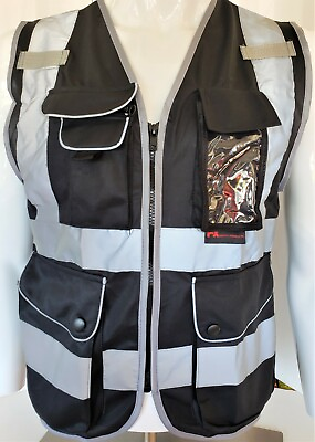 #ad #ad Hi Visibility Reflective Black Safety Vest Small to 2XL $13.99