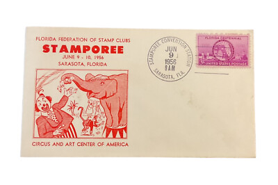 #ad Stamporee Circus Elephant Clown 1956 Sarasota Florida Art Center Envelope ZF $12.79