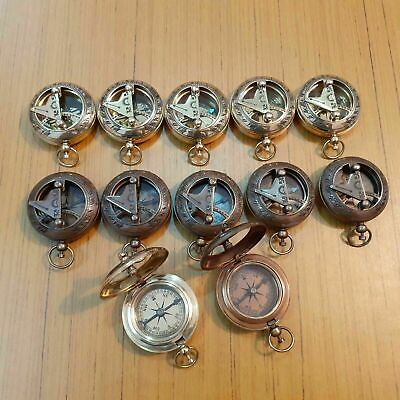 #ad Lot Of 12 Pieces Antique Brass Push Button Compass Antique Sundial Compass Gifts $61.28