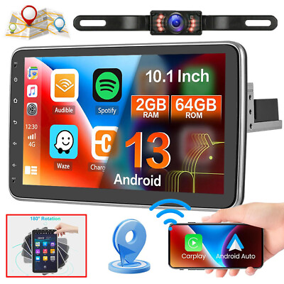 #ad Single 1 Din Rotatable 10.1#x27;#x27; Android 13 Apple CarPlay Car Stereo Radio GPS WiFi $119.59