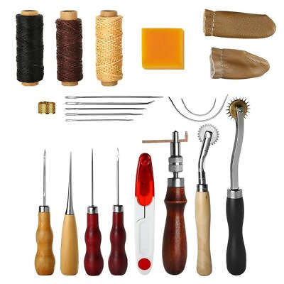 #ad 21pcs Leather Craft Sewing Tools DIY Handmade Wax Line Edge Needle Hole Puncher $25.74