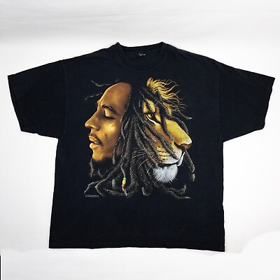 #ad Bob Marley Iron Lion Zion Reggae Shirt XL Black Tuff Gong 2007 Big Face $19.95