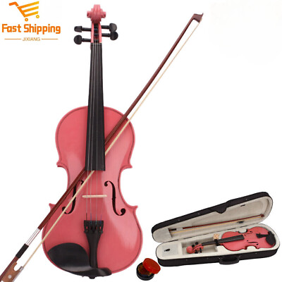 #ad High Levle New Professional 4 4 Acoustic Violin Set Case Bow Rosin Pink $61.59